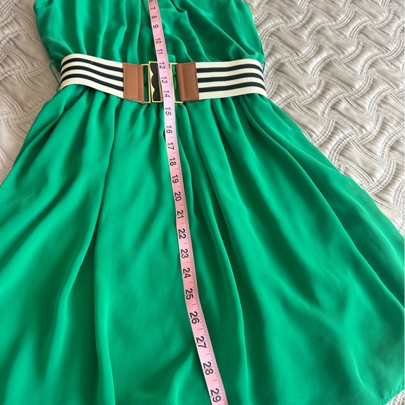 BCX DRESS Women Teen Green Belted Sleeveless Scoop Neck Short Fit&Flare Dress XS - Picture 7 of 8